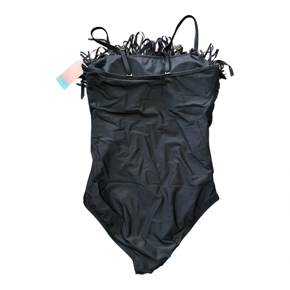Smismivo Swimsuit Solid Black Fringe Women’s Size Medium Removable Straps NWT